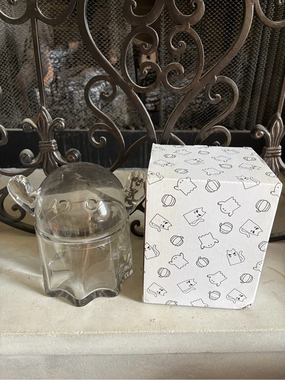 IKEA KUSTFYR HALLOWEEN Ghost Glass Clear Candy Bowl Lid New In Box